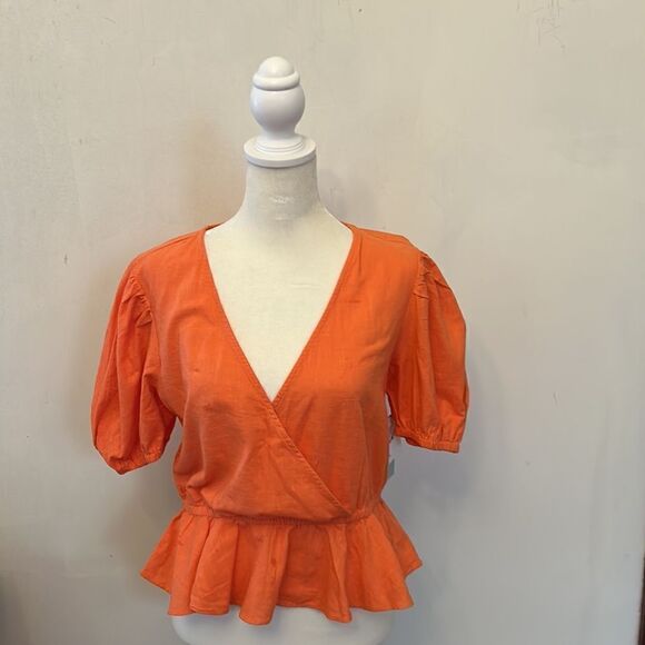 Abound orange puffy sleeve ruffle blouse Size S NWT - Picture 2 of 8